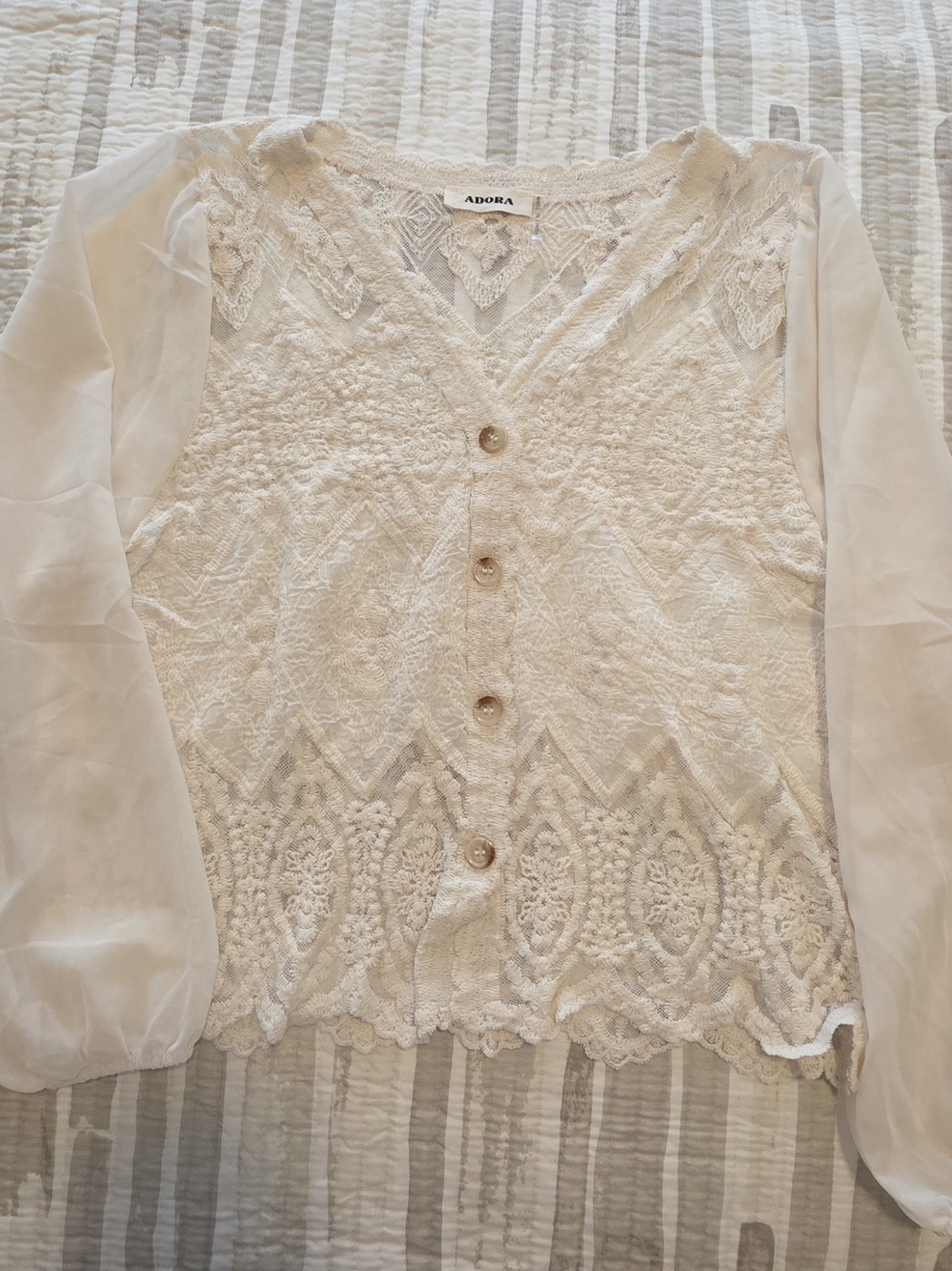 ADORA Cream Lace Crochet Button-Front Blouse